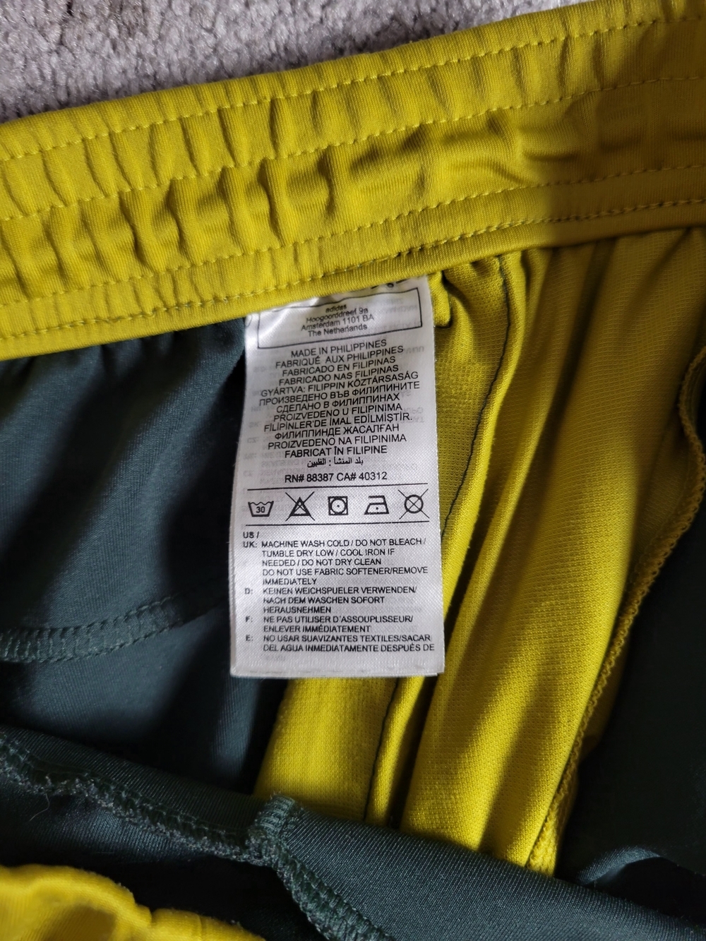 adidas Men’s Green Running Shorts with Yellow Waistband - Picture 9 of 10
